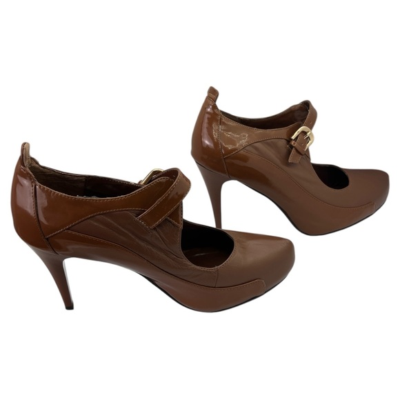 Lumiani Women's Brown Leather Mary Jane Pump Heels Strap, Size 10W. - Picture 2 of 11